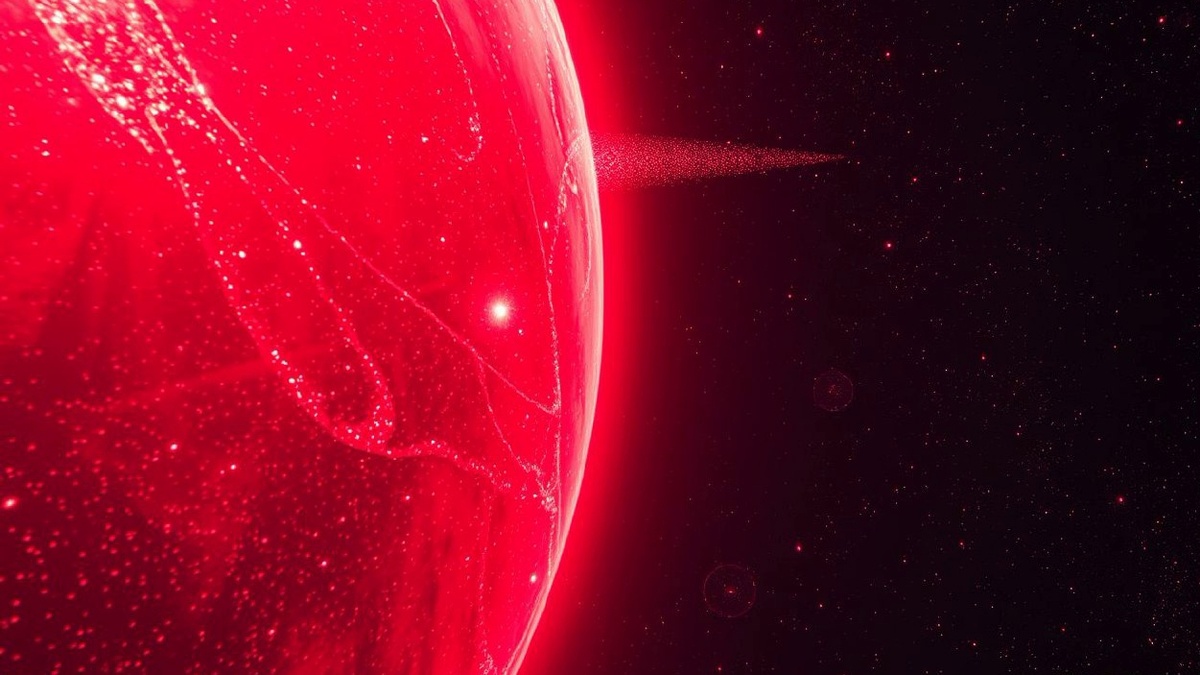 55 Cancri e мерцает кроваво-рубиновым светом. Из-за близости к звезде поверхность пульсирует раскалёнными реками. Спектрометры фиксируют миллионы алмазных частиц в атмосфере — кажется, под сверхзвуковыми ветрами скрываются целые континенты кристаллического углерода. На ночной стороне видны вспышки: вероятно, извержения вулканов, выбрасывающих жидкие алмазы в разреженную атмосферу.»