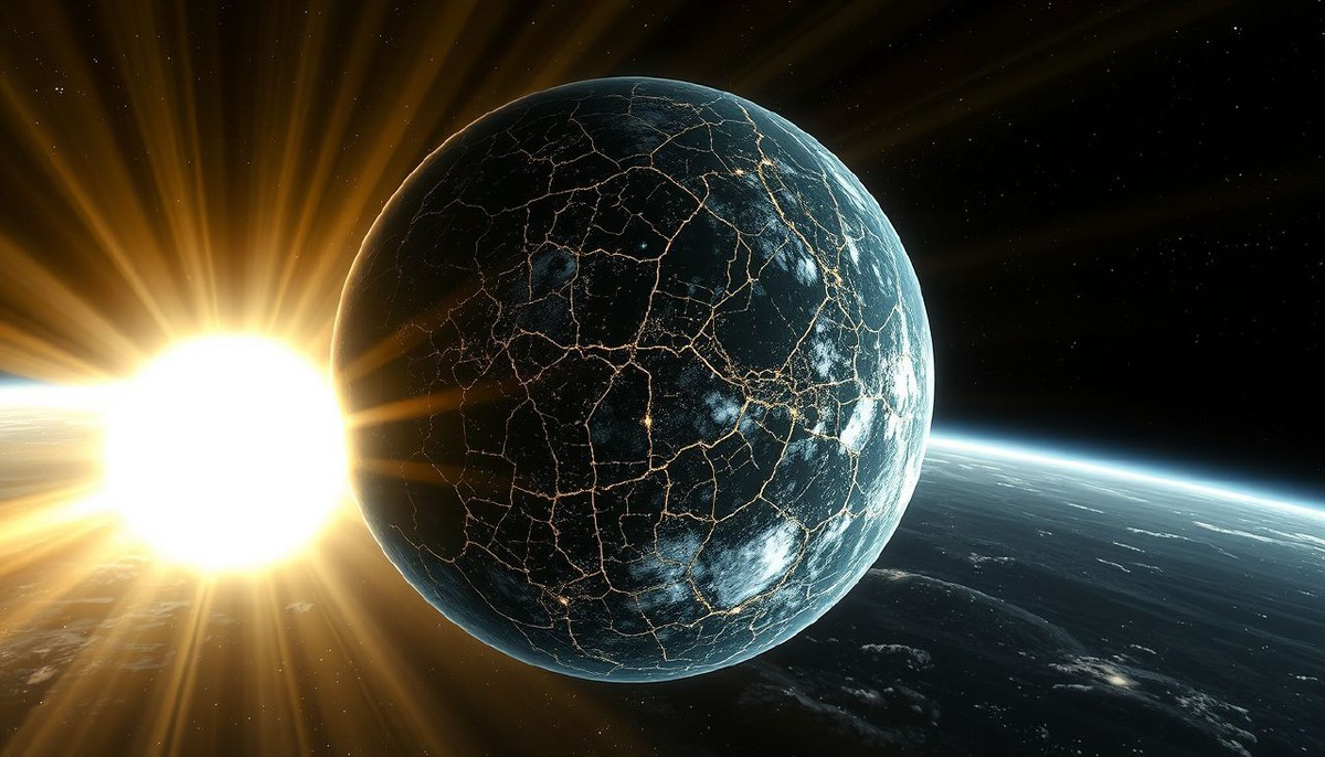  Гигантский алмазный шар мерцает в лучах миллисекундного пульсара, чьё рентгеновское излучение пронизывает пространство. Орбита настолько близка, что планета завершает полный оборот за 2 земных часа. Поверхность, покрытая сетью светящихся трещин, напоминает скопление гигантских кристаллов, искрящихся под воздействием звездного ветра.