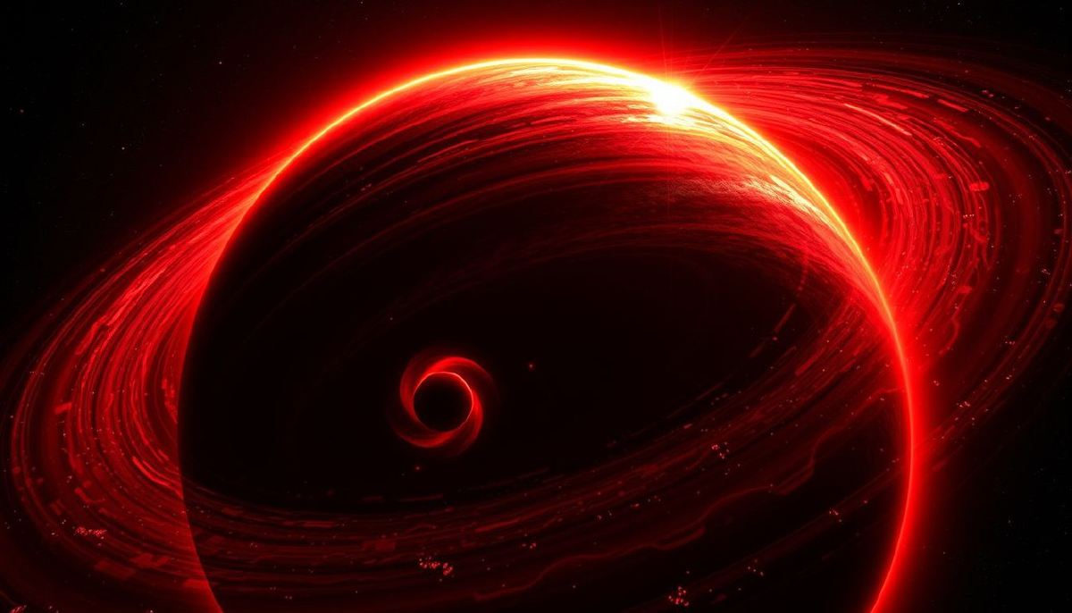 Орбитальная перспектива  
На фоне угольно-чёрного космоса WASP-76b сияет как расплавленный рубин. Дневная сторона планеты, навечно обращённая к звезде, излучает ослепительное свечение. Гигантские вихри, подсвеченные раскалёнными металлическими парами, образуют спирали диаметром в тысячи километров. На терминаторе — границе света и тьмы — телескопы фиксируют мерцающие полосы: это конденсируется железо, готовое обрушиться ливнем на ночную сторону.