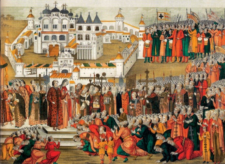 Миниатюра из рукописной «Книги венчания на царство Михаила Фёдоровича Романова», 1672 г.