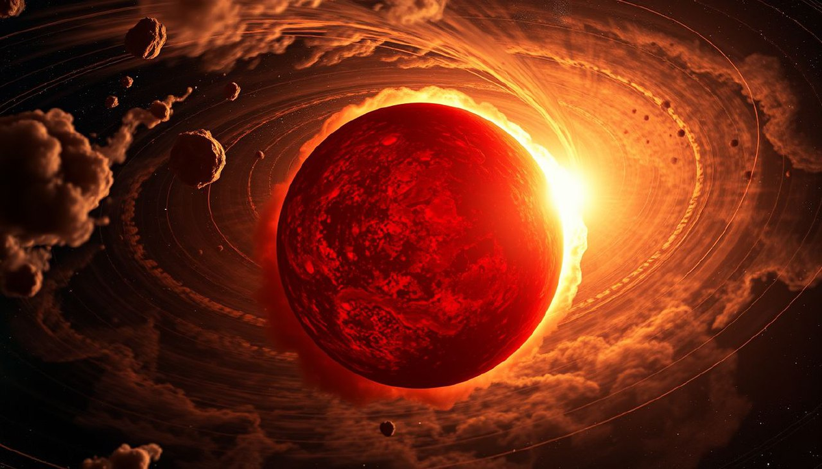 Орбитальный обзор: 
Планета HAT-P-7b предстаёт как раскалённый шар с мерцающей атмосферой. На дневной стороне бушуют сверхзвуковые ветры (8.7⋅10³ км/ч), уносящие облака из Al₂O₃ в вечную ночь. Гибридизация света звезды (в 1.8 раз массивнее Солнца) и отражающих корундовых частиц создаёт иллюзию гигантского рубина, парящего в космосе.