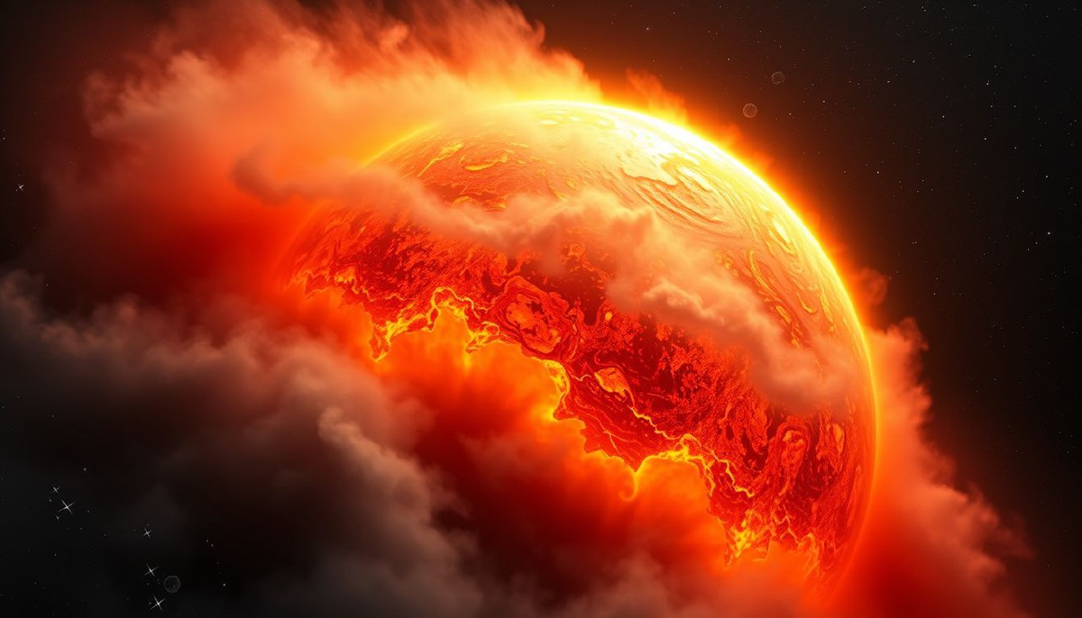 Из межзвёздного пространства K2-141b напоминает светящийся лавовый шар. Дневная сторона излучает ослепительный оранжево-белый свет, окружённая дымкой из испарённой магмы (SiO₂, Na, FeO). На терминаторе видны вихри раскалённого пара, движущиеся со скоростью 5000 км/ч. Ночное полушарие погружено в вечную темноту, где инфракрасные сенсоры фиксируют силикатные снегопады при -200°C.