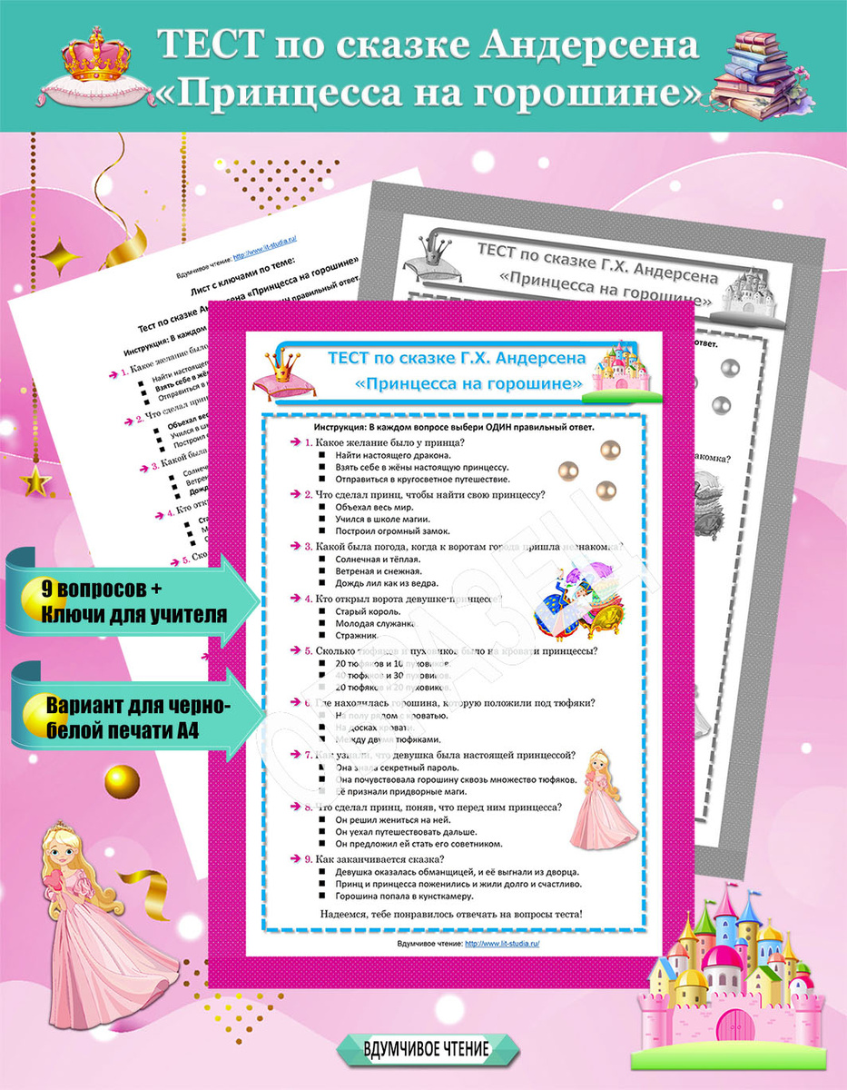 Тест по сказке Андерсена «Принцесса на горошине»