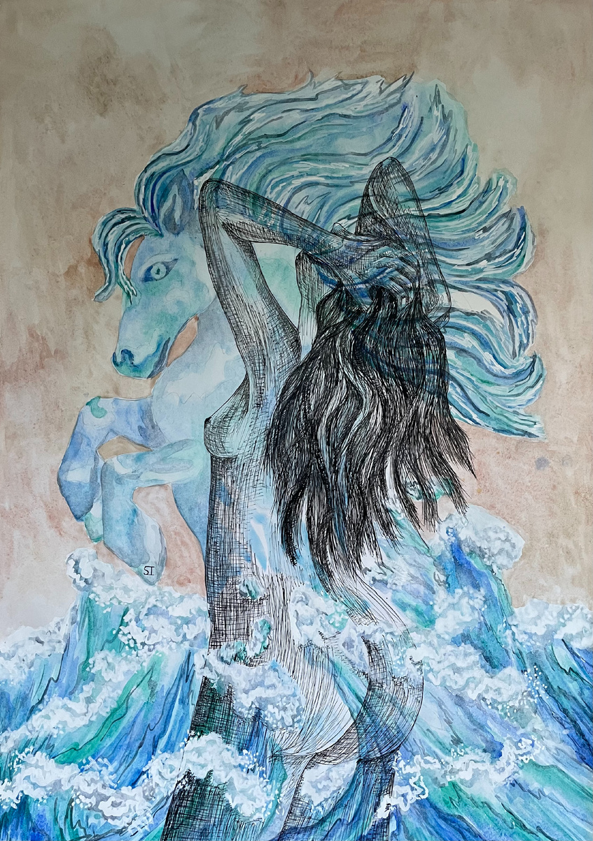 Своенравная дева (КЕЛПИ)/бумага,акварель,тушь