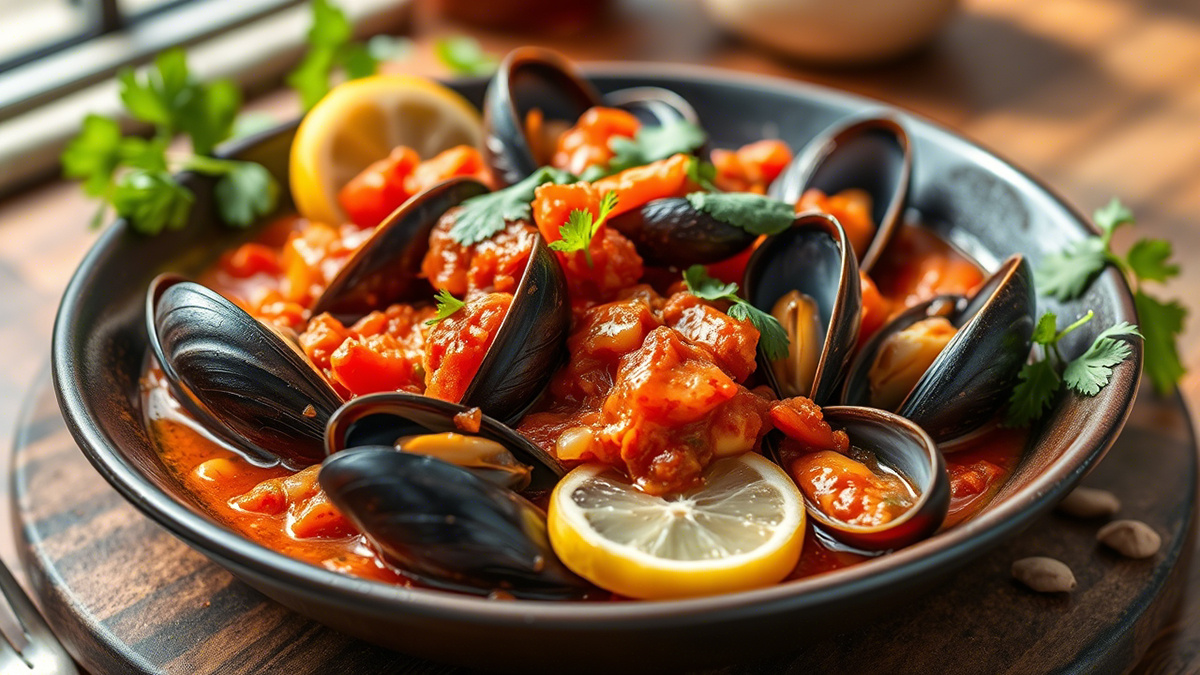 Мидии в томатном соусе