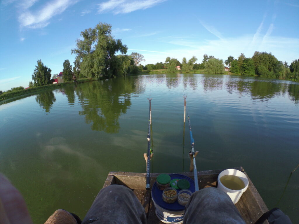 На рыбалке сельского водоёма.