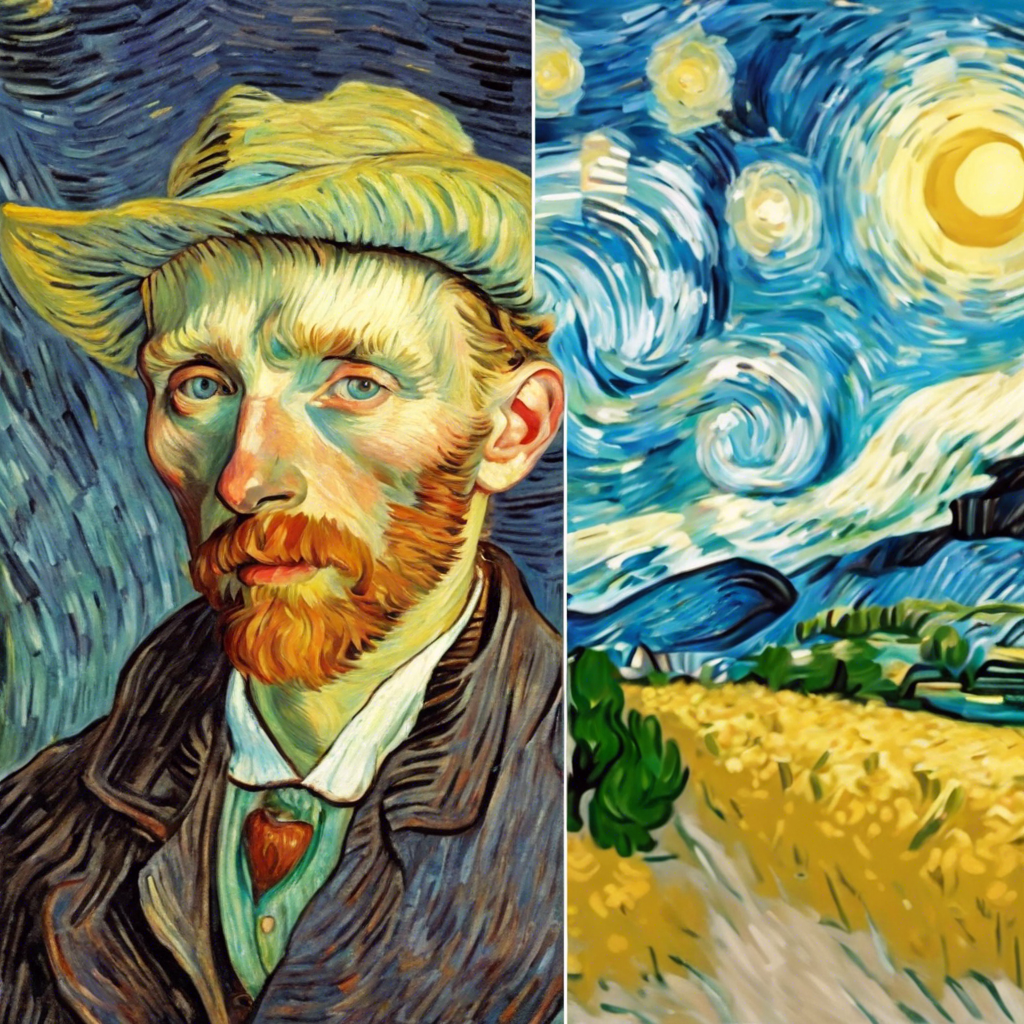 Сравнение изображений: слева — картина Ван Гога, справа — работа нейросети MidJourney 