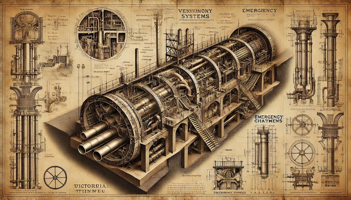Оригинальный инженерный план викторианского тоннеля под Ла-Маншем, 1880 год