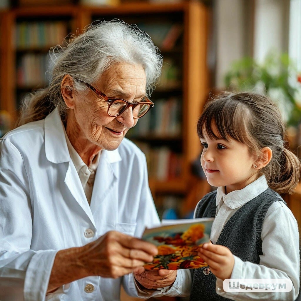 Занятие с логопедом. Изображение сгенерпровано нейросетью Шедеврум. 