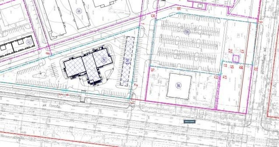    План размещения поликлиники, ее гаража и парковки. Обозначены №25. Источник: ksar.barnaul-adm.ru