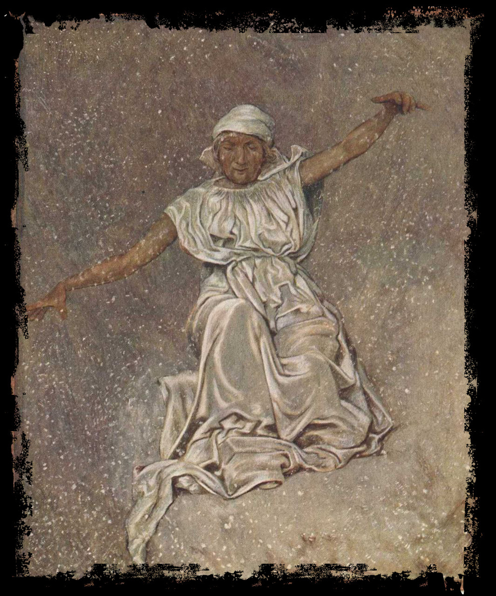 Февраль в образе госпожи Метелицы. Календарь 1900 года художник Ханс Тома