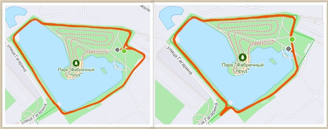 Трек из Strava (слева  - первоначальный, справа - текущий)