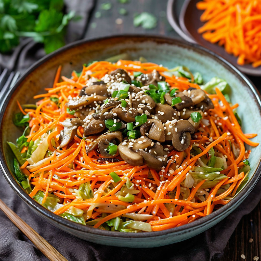 Яркий и вкусный салат с корейской морковью и грибами! 