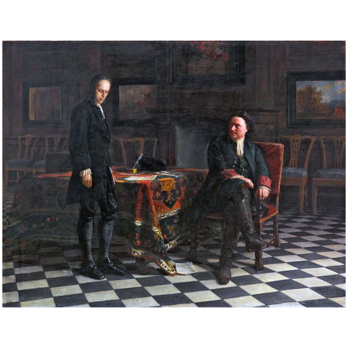 Николай Ге. Петр I допрашивает царевича Алексея. 1871. Третьяковская галерея
