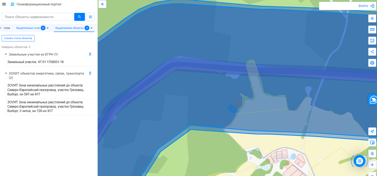 Показан участок с охранной зоной
