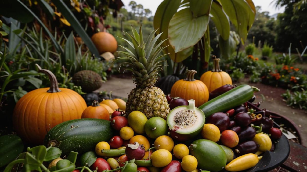 Тропические овощи и фрукты. Нейросеть Kandinsky