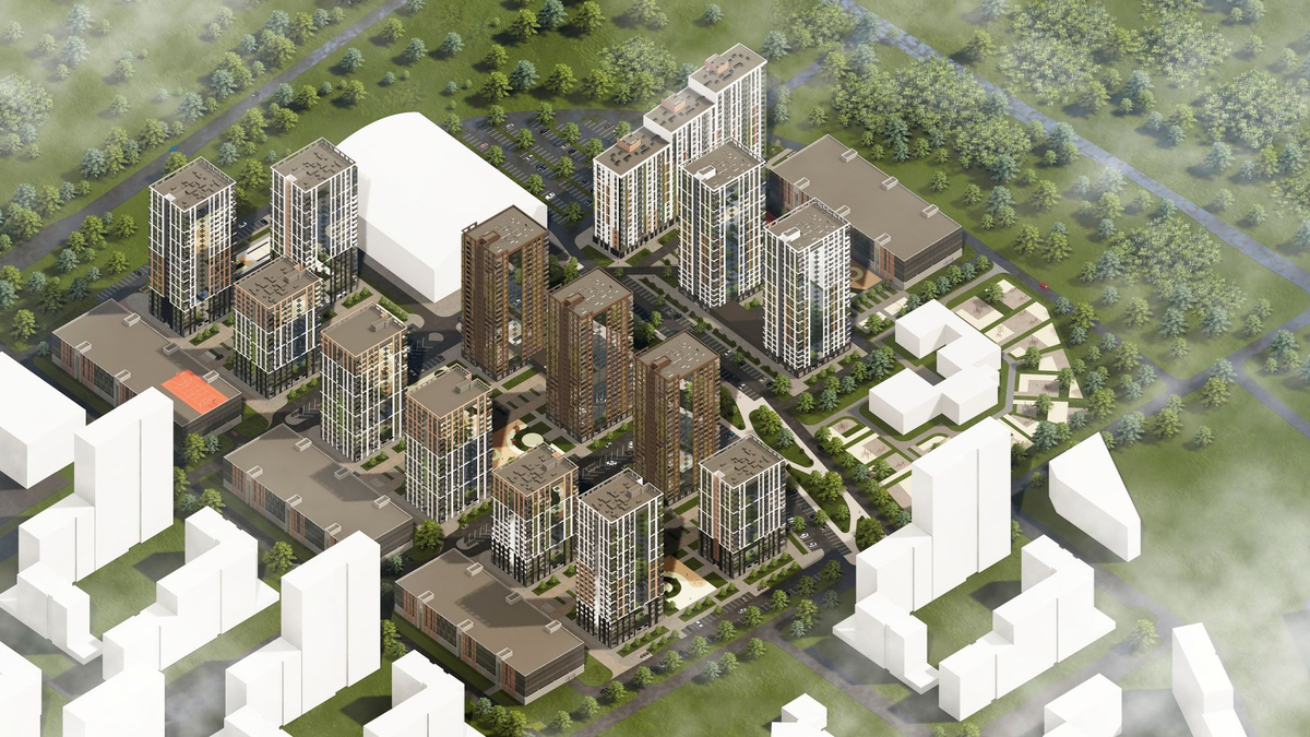 Общий вид ЖК. Рендеры взяты с сайта ДОМ.РФ и Домклик