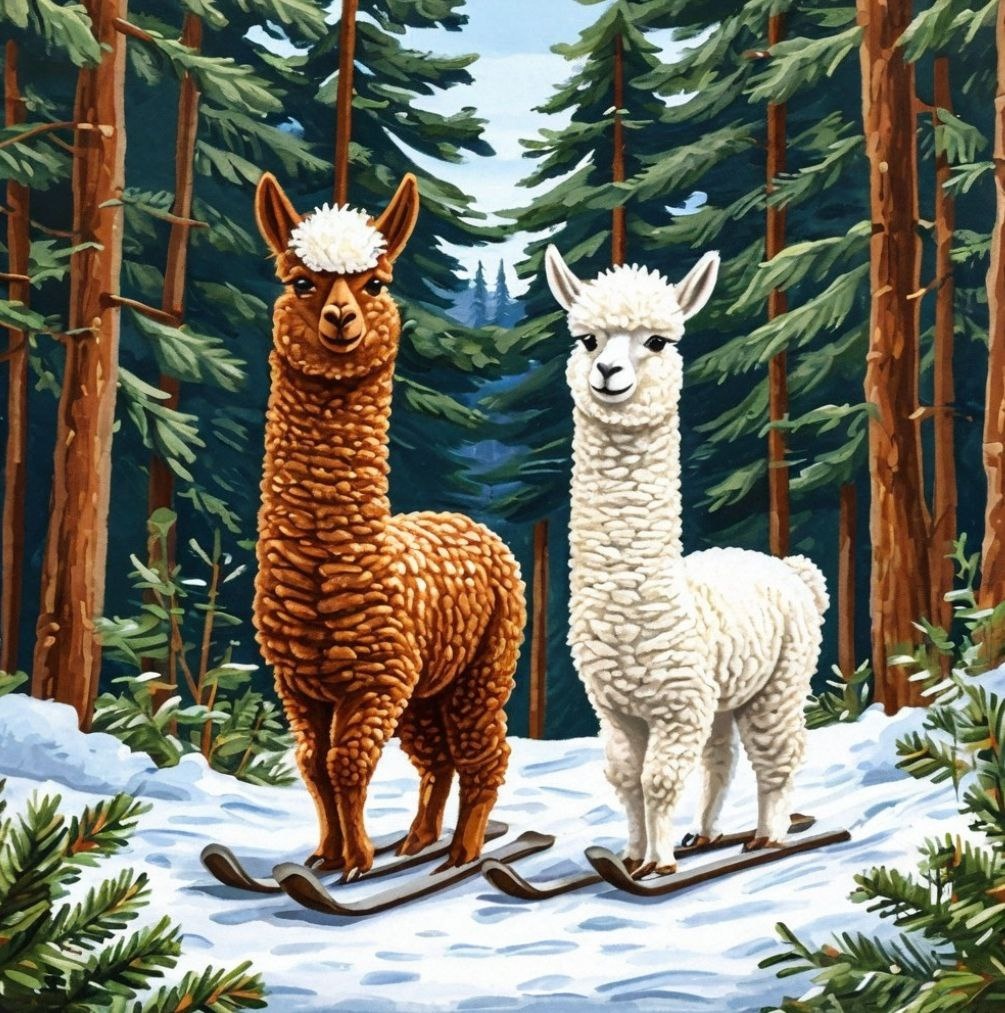 Сема и Озя катаются на лыжах