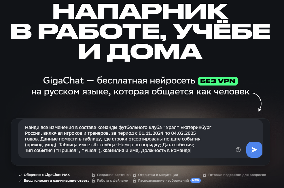 Запрос для нейросети GigaChat