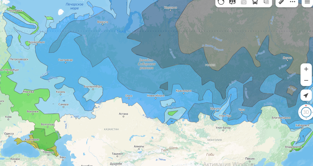 Карта зон морозостойкости РФ