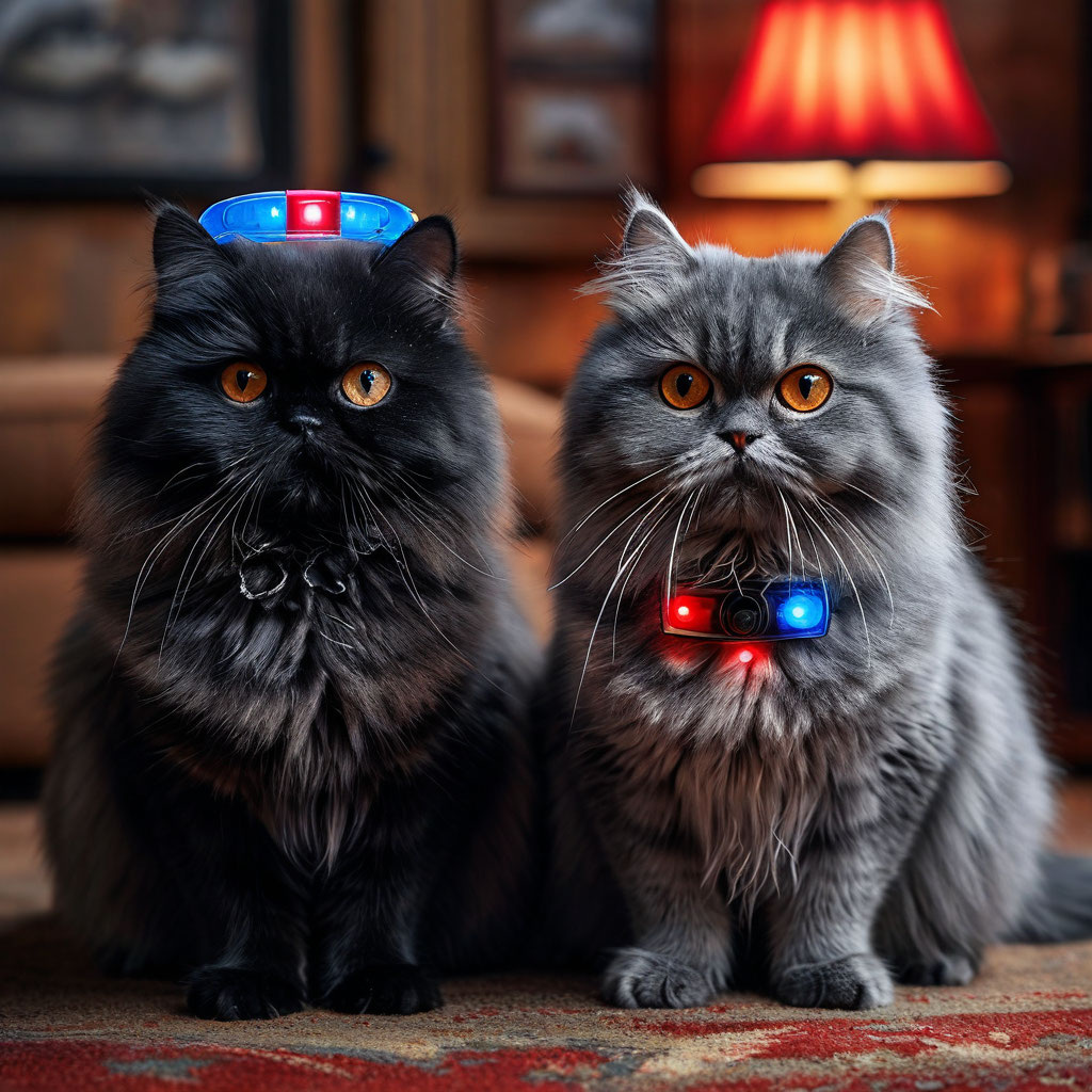   И как всегда приколы от ИИ. кошечки с проблесковым маячком.