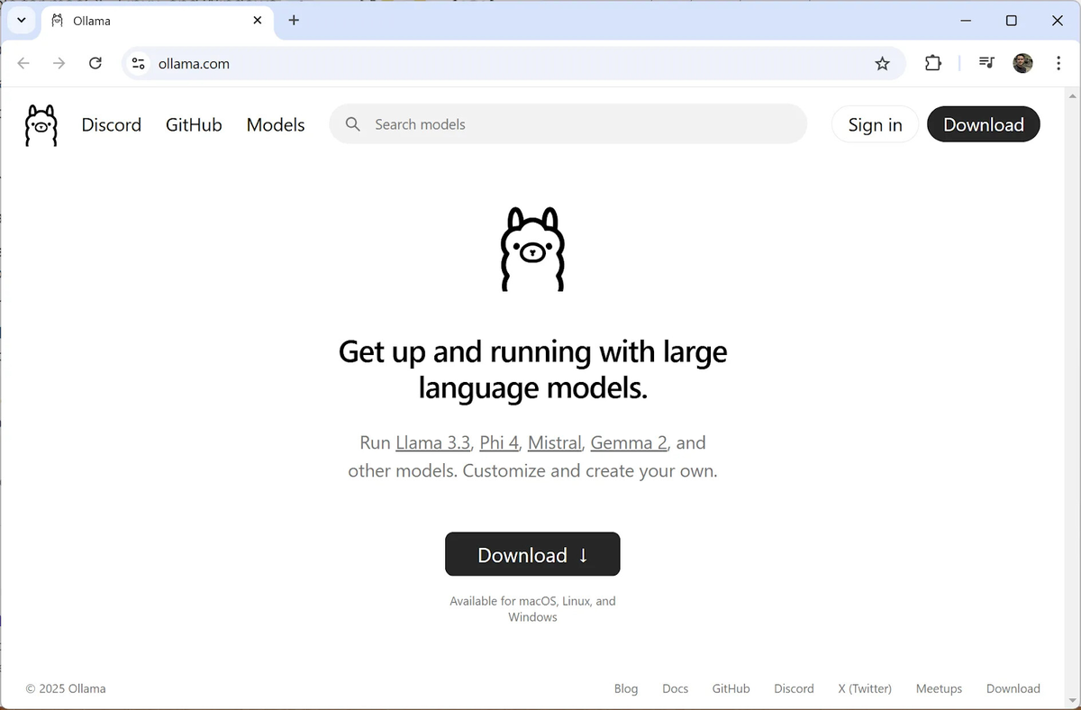 Перейдите на официальный сайт Ollama.
