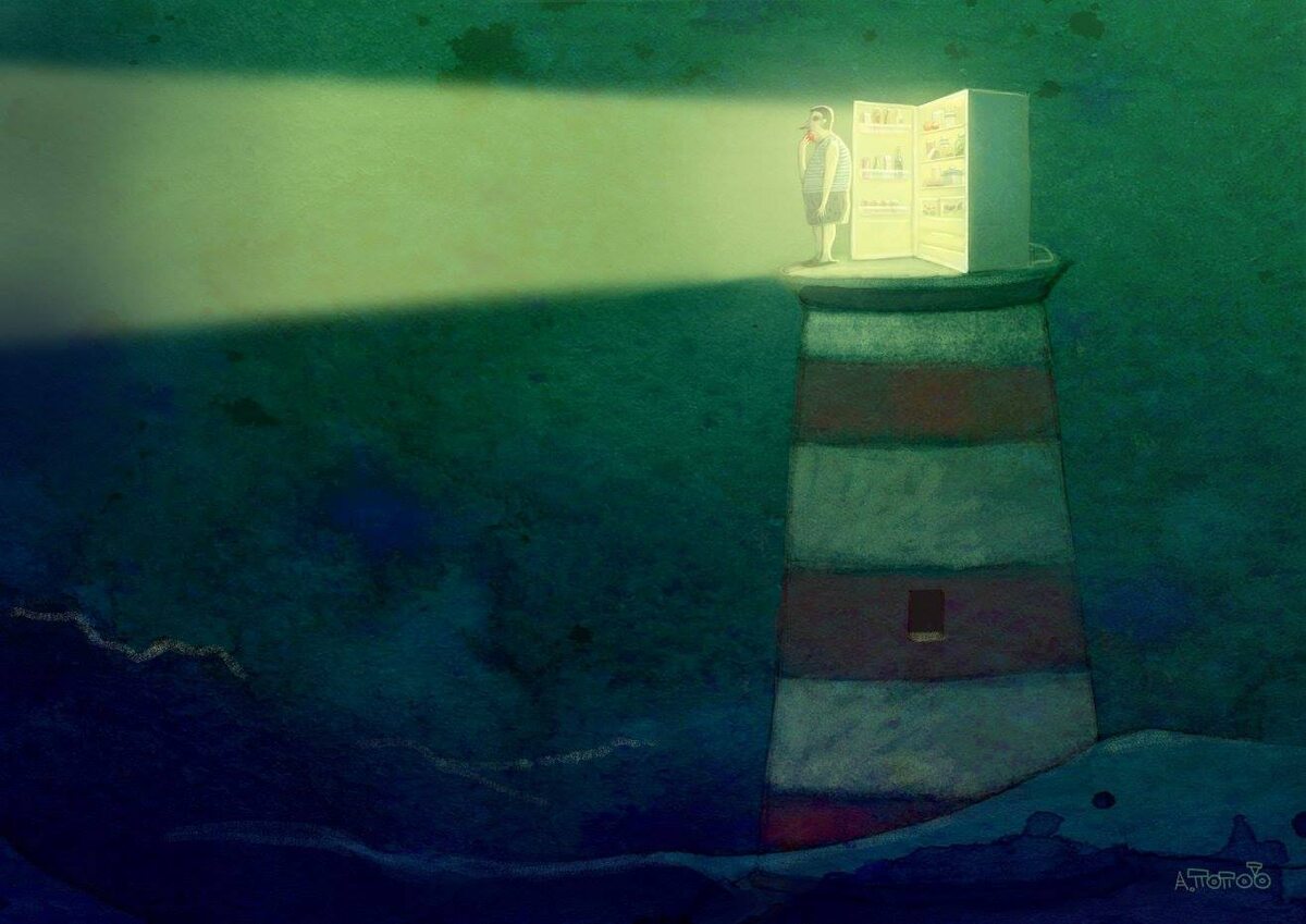 КАРТИНА ХУДОЖНИКА-КАРИКАТУРИСТА АНДРЕЯ ПОПОВА ИЗ ЕГО СЕРИИ " МАЯКИ"