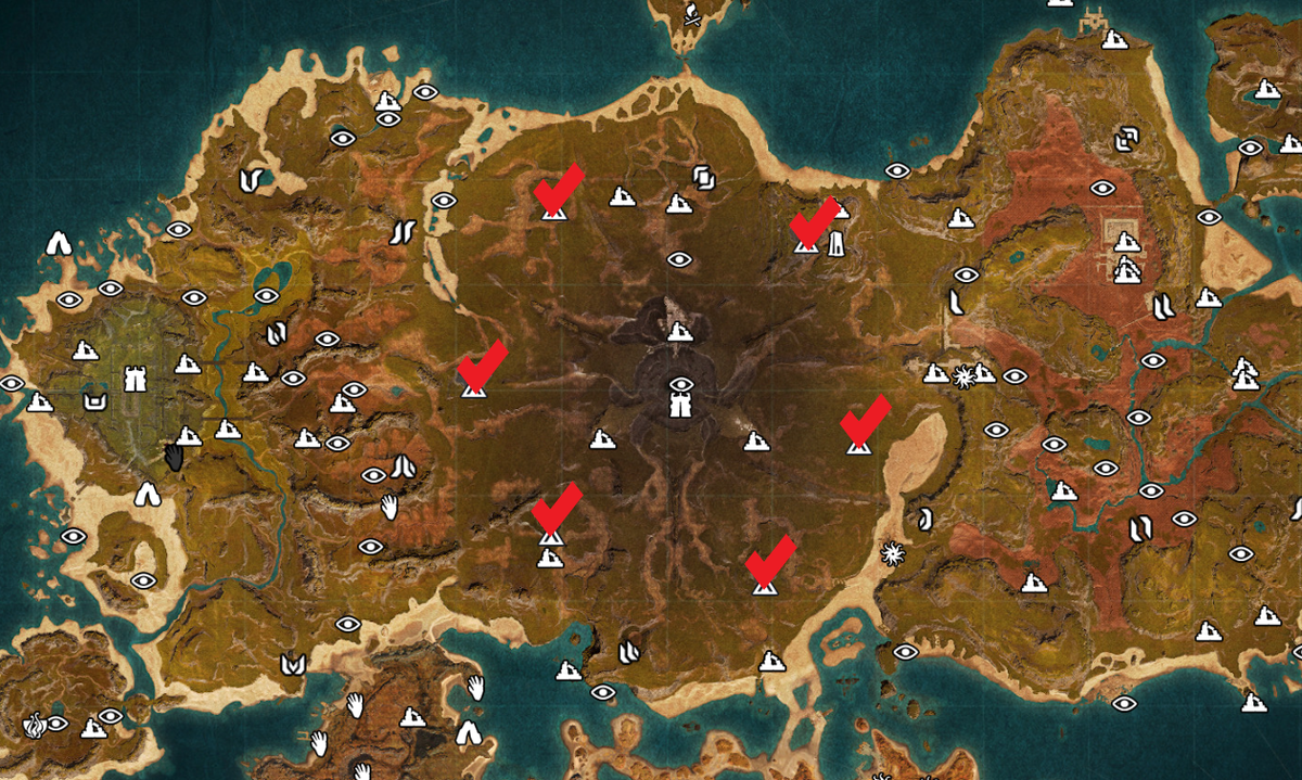 Галочками указаны места расположения лей-храмов