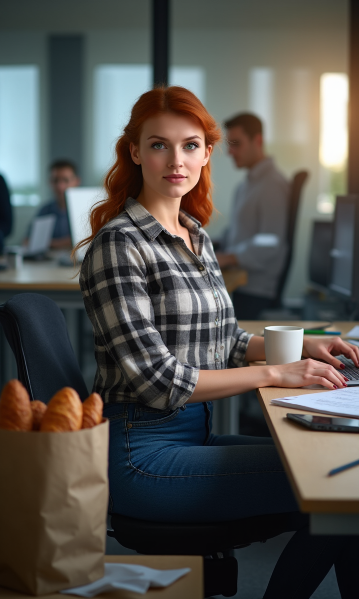 Эвелин в офисе.