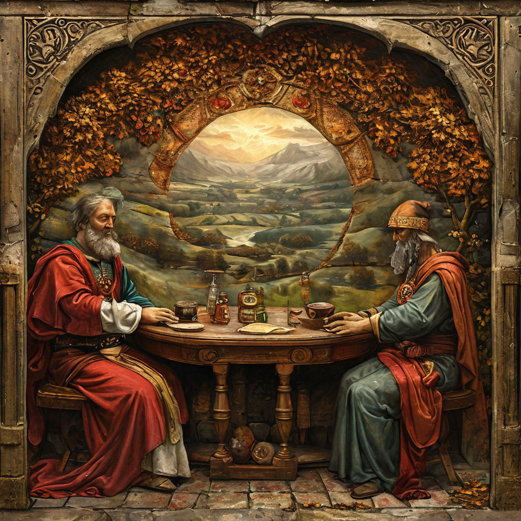 Сирийские богословы беседуют о Пресвятой, Пречистой, Преблагословенной, Славной, Владычицей нашей Богородице (изображение создано нейросетью).