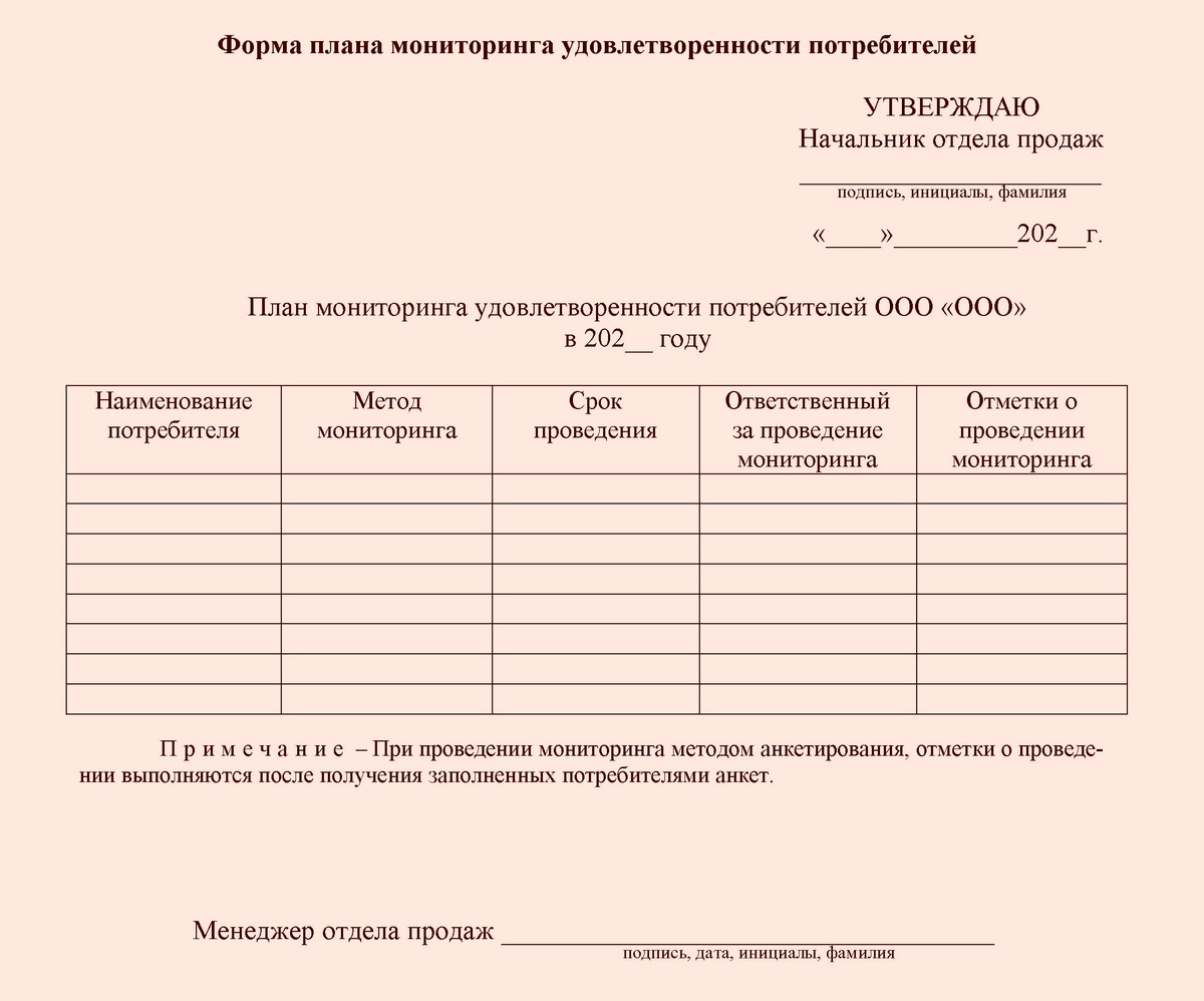 Форма плана мониторинга