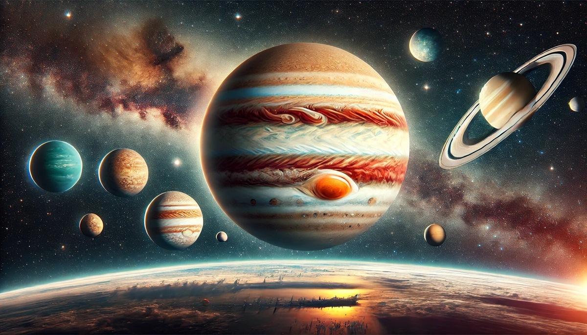 Планета Юпитер и вокруг неё все остальные. 
