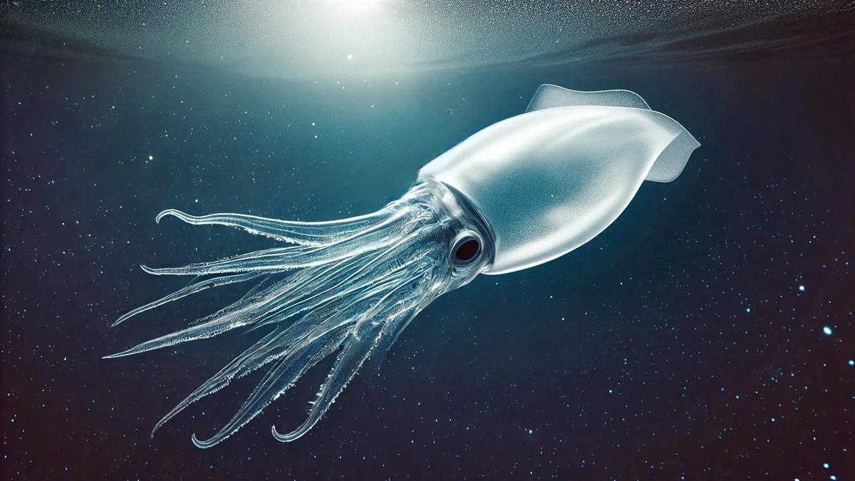 *изображение сгенерировано при помощи нейросетей. Ниже реальные фото прозрачных кальмаров