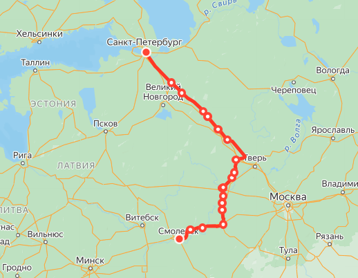 Маршрут поезда Смоленск-Санкт-Петербург. Яндекс.Расписания