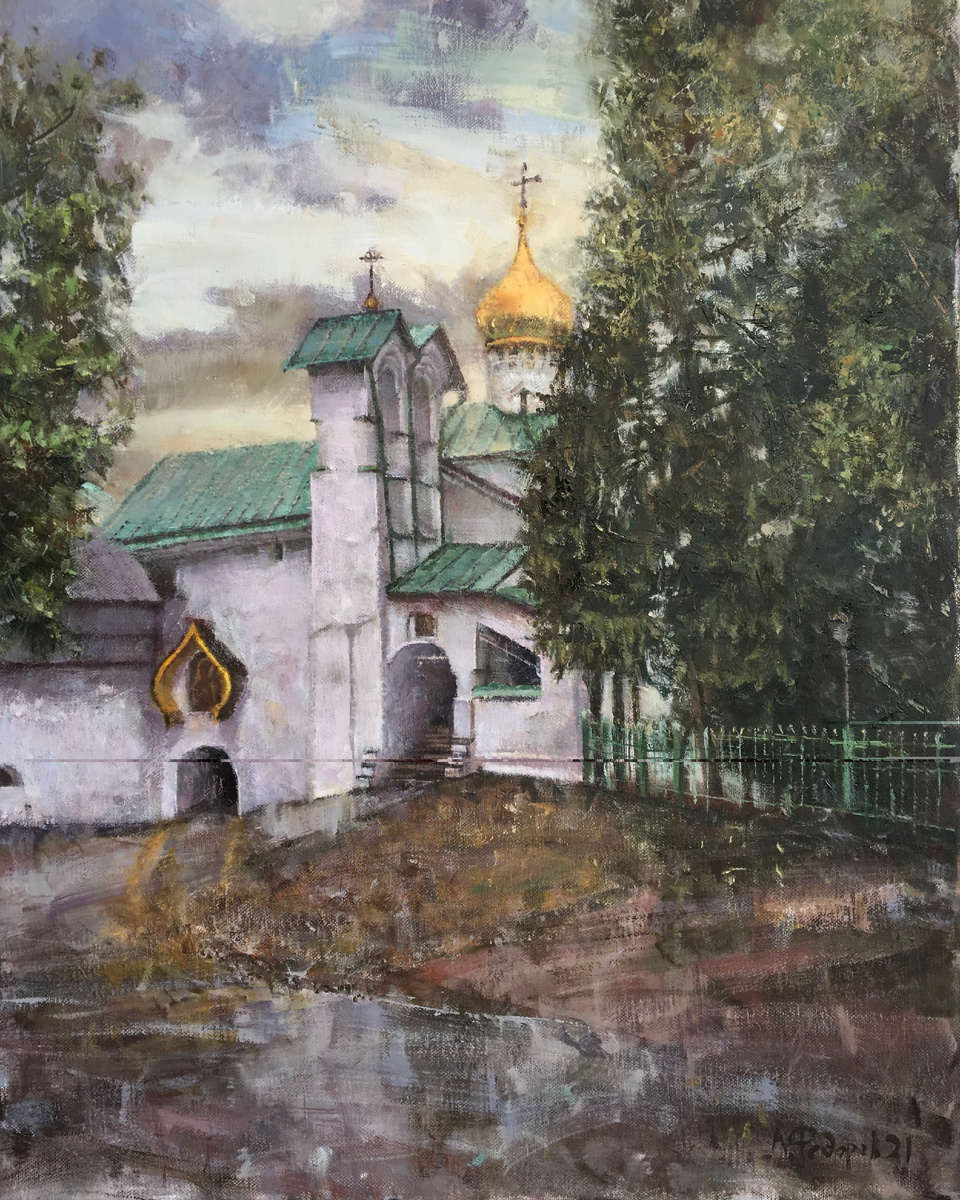 Холст масло 50х 40 Надвратная церковь Николы Псково-Печорского монастыря..Художник А. Федоров