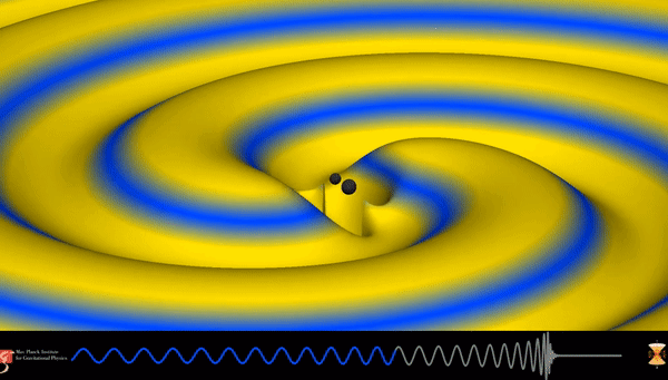 Слияние двух массивных объектов и распространение гравитационных волн