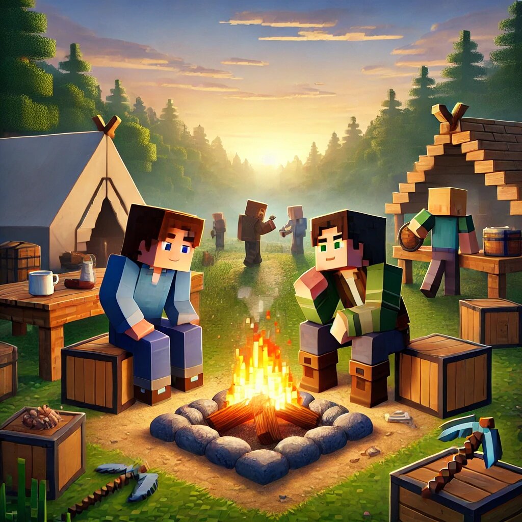 Утро у костра в лагере игроков