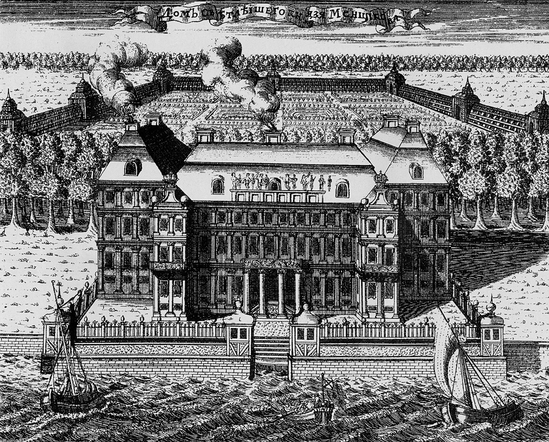 Дворец Меншикова в Санкт-Петербурге. Гравюра Ростовцева. 1716 г.