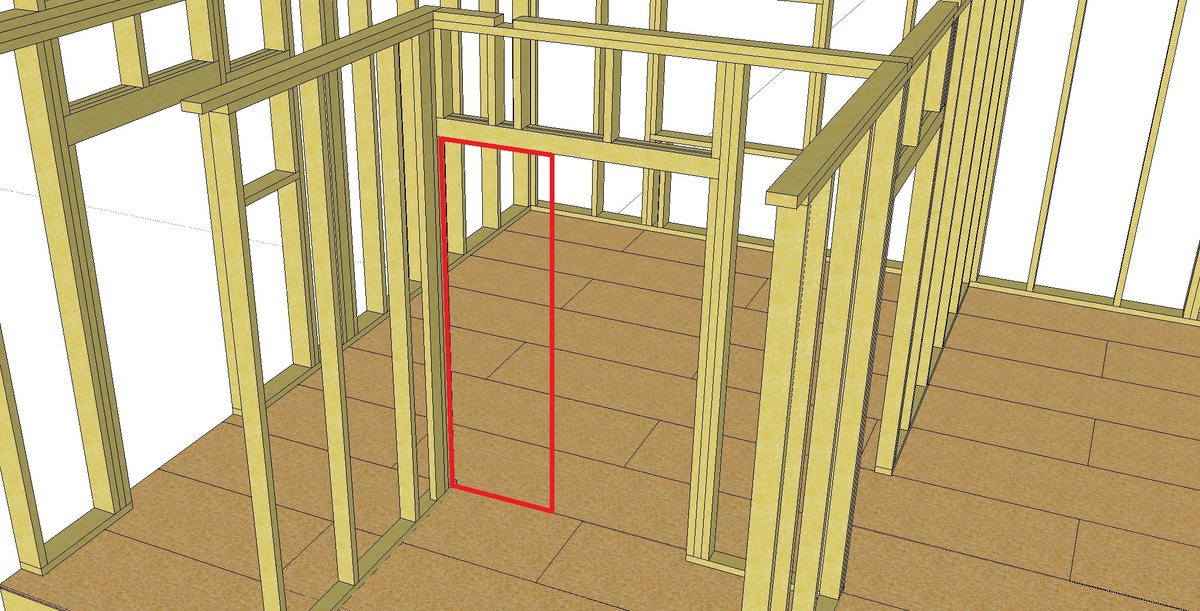 Проём в каркасе для двери в санузел и инсталляции.