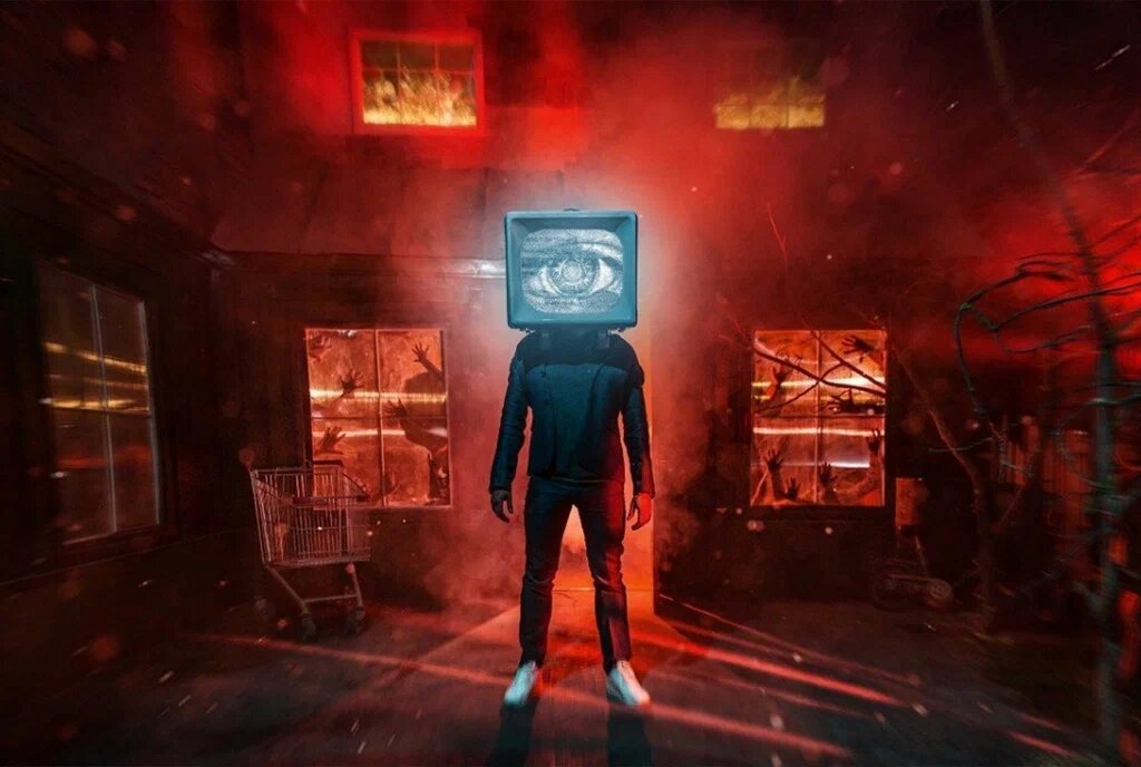 Конечно, это чуть разукрашенный кадр. Но он реально снят в локации квеста. И я лично этого видел этого "человека-телевизора" на квесте Rage.