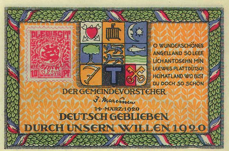 Муниципалитет Хольнис, 1 марка 1920 с маркой для проведения плебисцита в Шлезвиге.