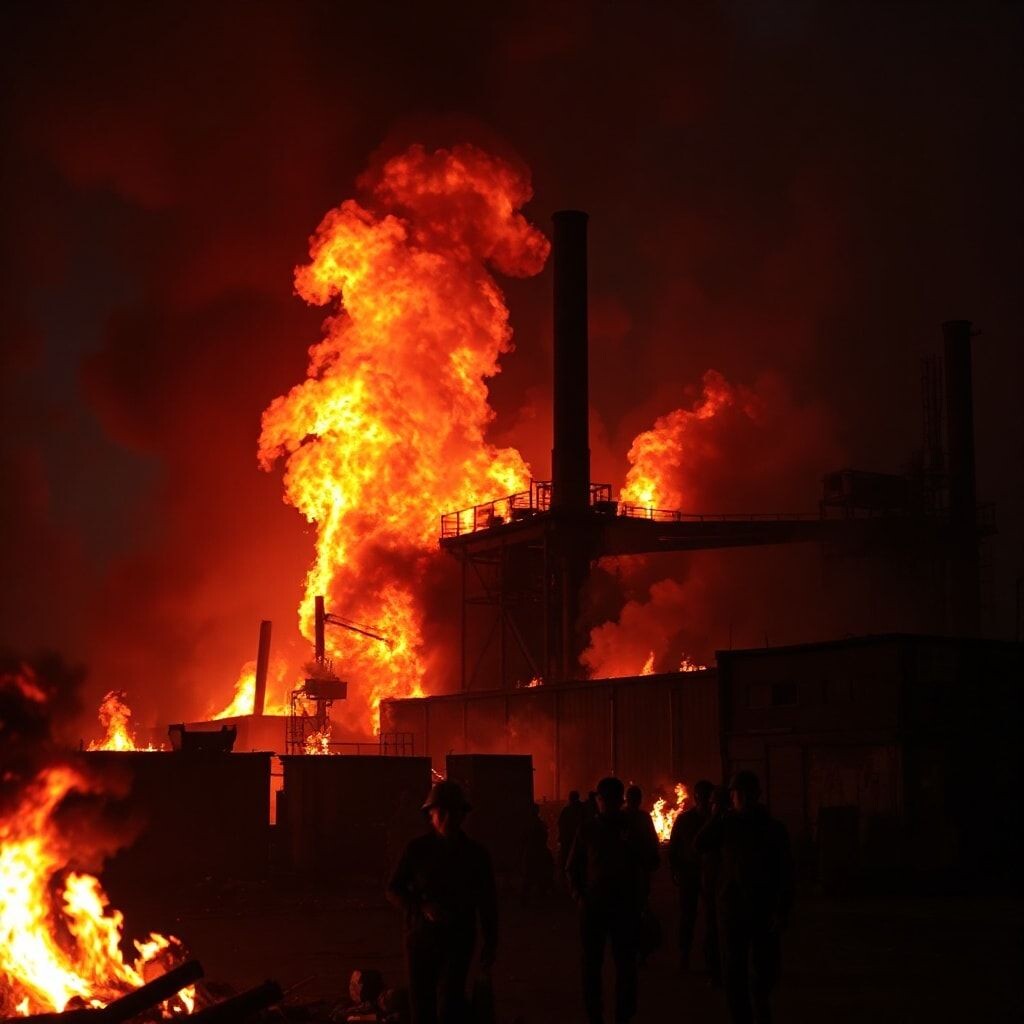 Пожар на фабрике братьев Гучковых по мнению ИИ.