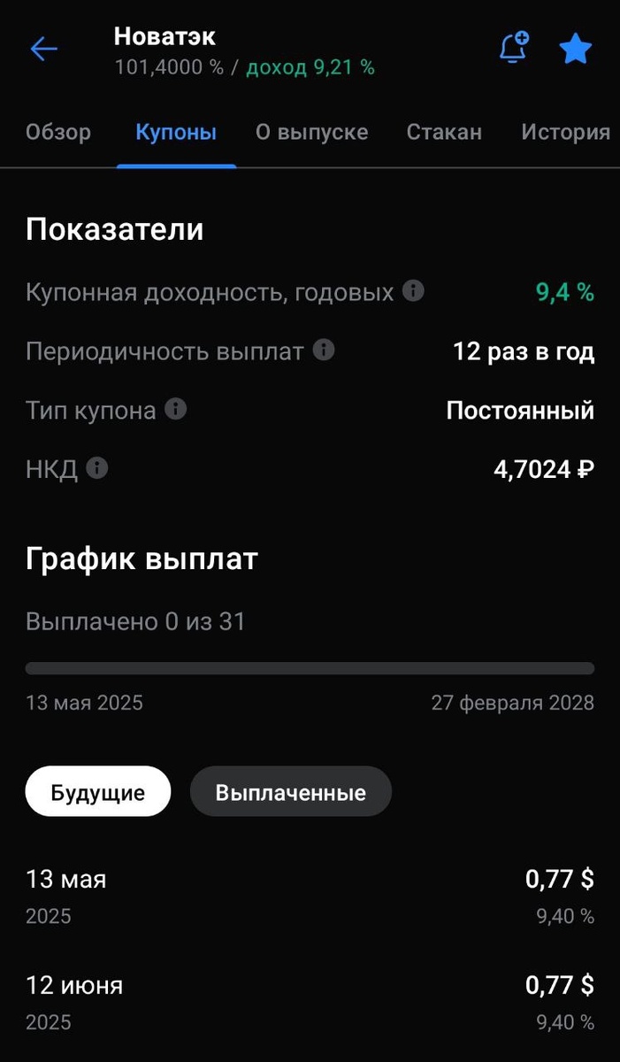 Скрин приложения по выпуску на 13.02.2025 г. (второй день торгов)