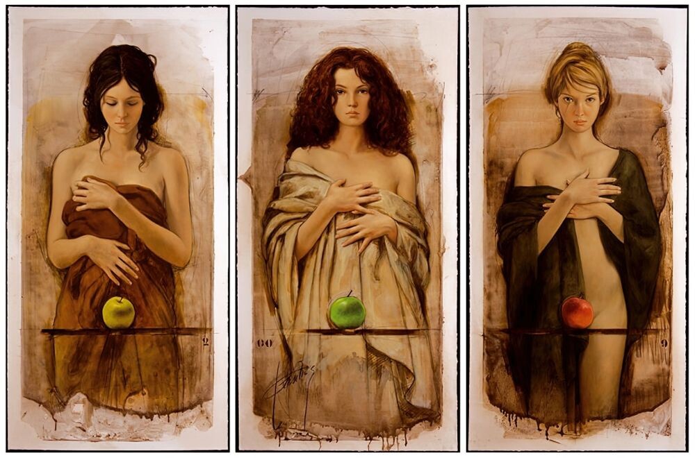 ТРИПТИХ " ТРИ  ЯБЛОКА " ОТ ХУДОЖНИКА ЛУИ ТРЕСЕРРА / Louis Treserras 
