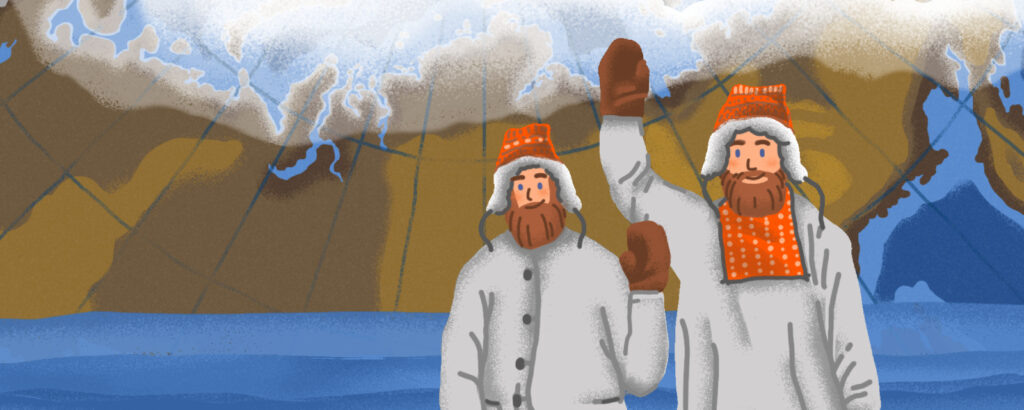    Поморы на фоне карты Арктики