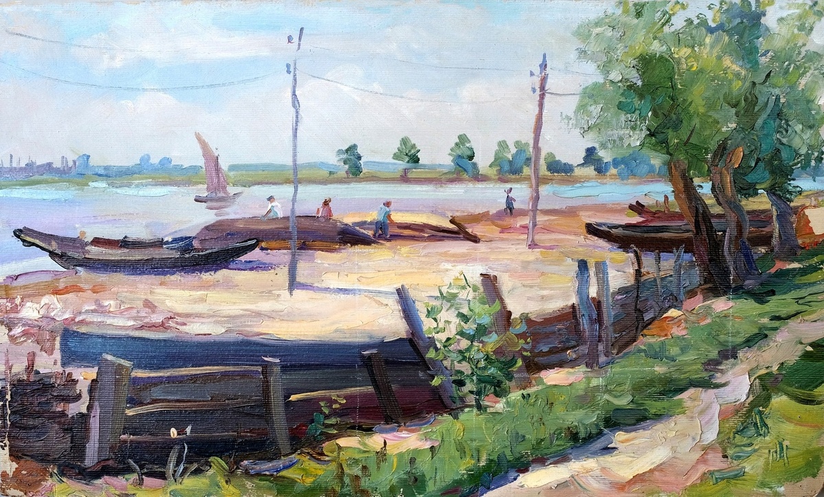 Берег у рыбацкого села Мумра. 1964 г. Автор Николай Рудиков.