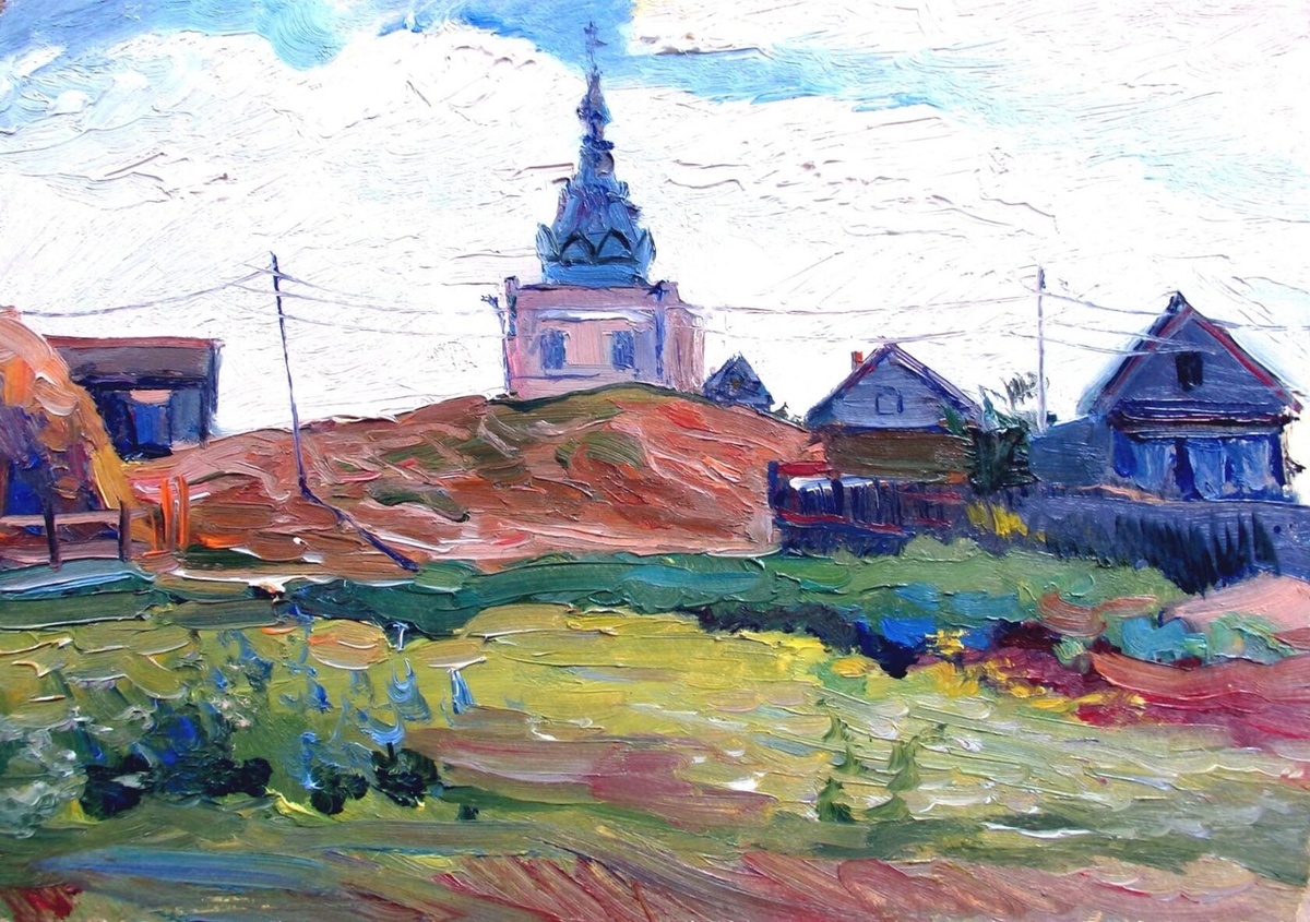 Село Разина, церковь во имя Александра Невского. 1987 г. Автор Николай Рудиков.