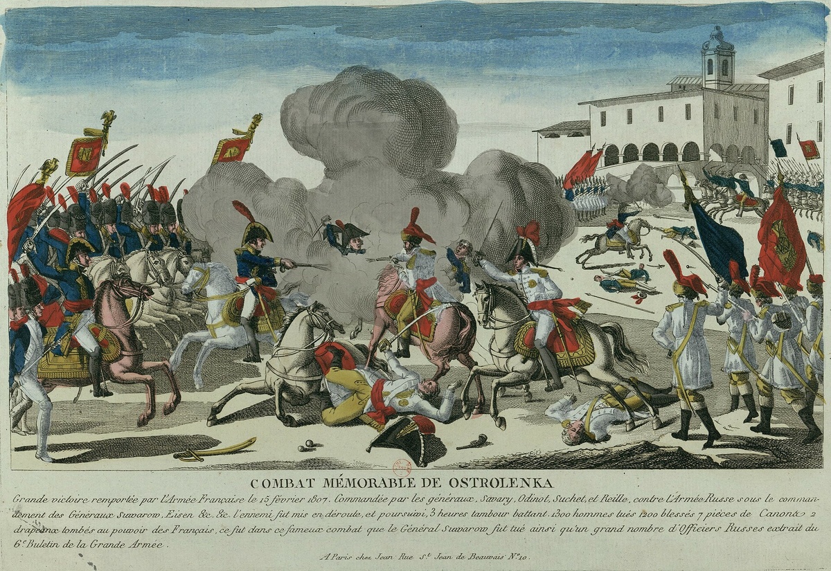  Print of the Battle of Ostrołęka. 1807 г. https://upload.wikimedia.org/wikipedia/commons/9/98/Bataille_d%27Ostrolenka.jpg