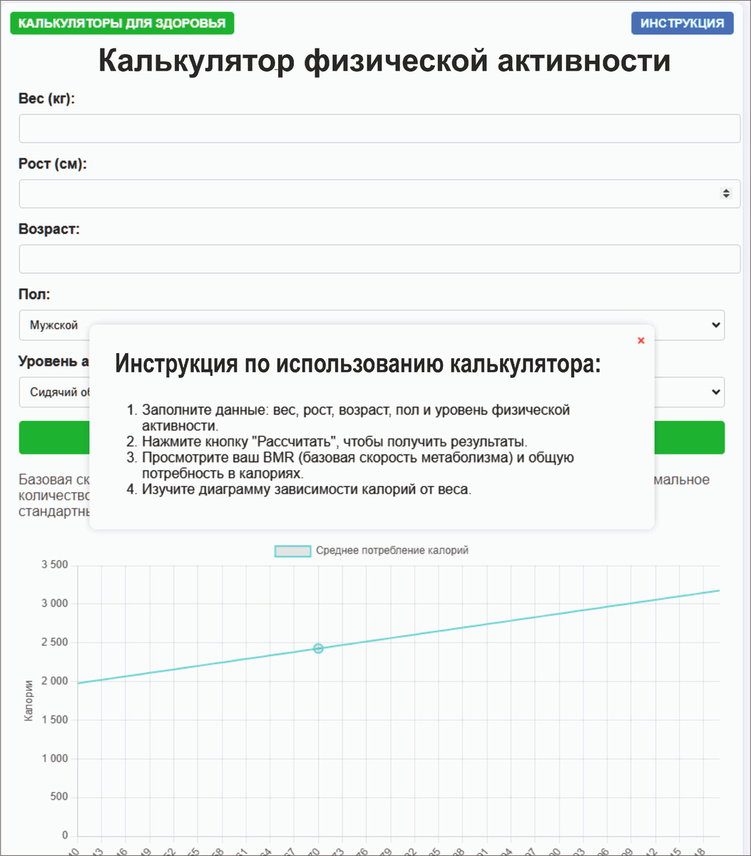 Калькулятор физической активности.