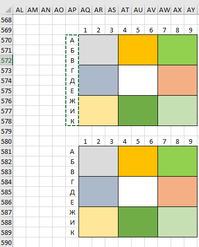 Фрагмент листа Эксель